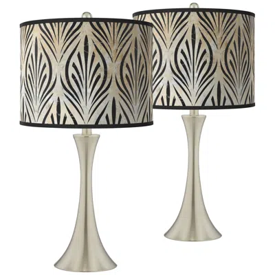 Giclee Glow Calathea Gem Trish Brushed Nickel Touch Table Lamps Set Of 2