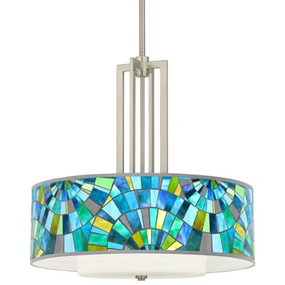Giclee Glow Carey 24" Nickel And Lagos Mosaic Shade Drum Chandelier