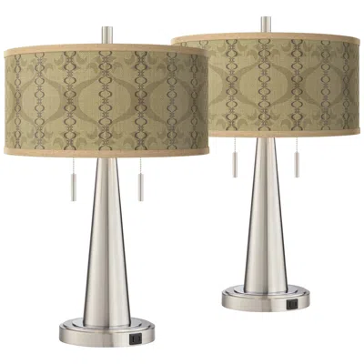 Giclee Glow Colette Vicki Brushed Nickel Usb Table Lamps Set Of 2