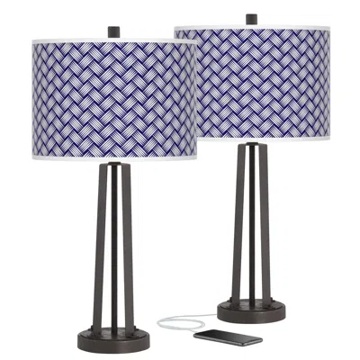 Giclee Glow Color Weave Susan Dark Bronze Usb Table Lamps Set Of 2