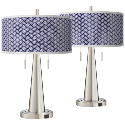 Giclee Glow Color Weave Vicki Brushed Nickel Usb Table Lamps Set Of 2