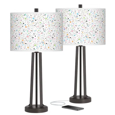 Giclee Glow Colored Terrazzo Susan Dark Bronze Usb Table Lamps Set Of 2