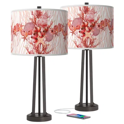 Giclee Glow Corallium Susan Dark Bronze Usb Table Lamps Set Of 2