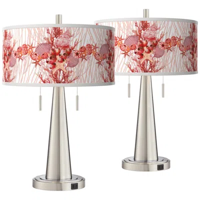 Giclee Glow Corallium Vicki Brushed Nickel Usb Table Lamps Set Of 2