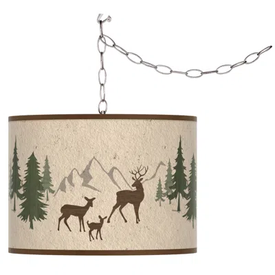 Giclee Glow Deer Lodge  Rustic Style Plug-in Swag Pendant Light
