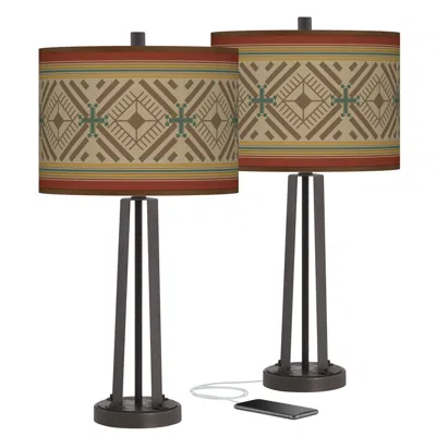 Giclee Glow Desert Diamonds 25 1/2" Bronze Usb Table Lamps Set Of 2
