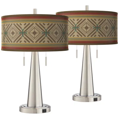 Giclee Glow Desert Diamonds Vicki Brushed Nickel Usb Table Lamps Set Of 2
