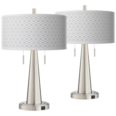 Giclee Glow Diamonds Vicki Brushed Nickel Usb Table Lamps Set Of 2