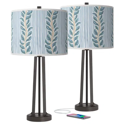Giclee Glow Drifting Petals Susan Dark Bronze Usb Table Lamps Set Of 2