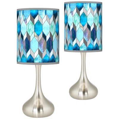Giclee Glow Droplet 23 1/2" Blue Mosaic Shade Modern Lamps Set Of 2