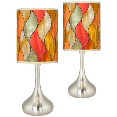 Giclee Glow Droplet 23 1/2" Flame Mosaic Shade Modern Lamps Set Of 2