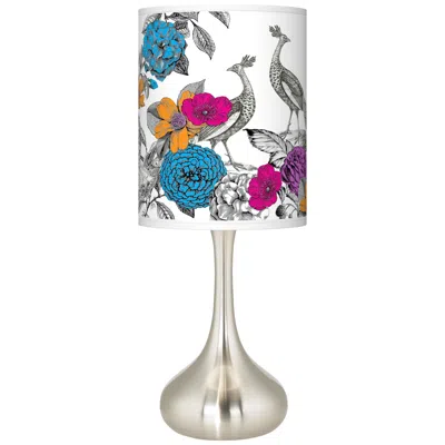 Giclee Glow Droplet 23 1/2" Peacocks In The Garden Modern Table Lamp