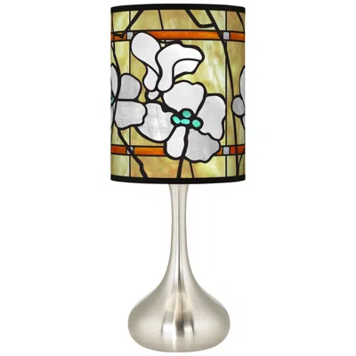 Giclee Glow Droplet Accent Table Lamp With Magnolia Mosaic Pattern Printed Shade