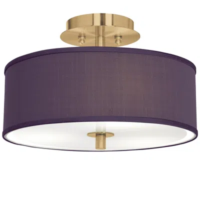 Giclee Glow Eggplant Faux Silk Gold 14" Wide Ceiling Light