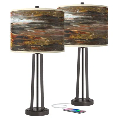 Giclee Glow Embracing Change Susan Dark Bronze Usb Table Lamps Set Of 2