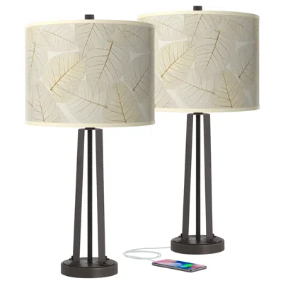 Giclee Glow Fall Leaves Susan Dark Bronze Usb Table Lamps Set Of 2