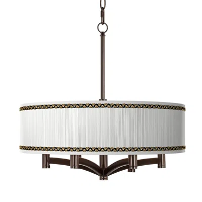Giclee Glow Faux Pleated Giclee Print Lamp Shade With 6-light Bronze Pendant Chandelier