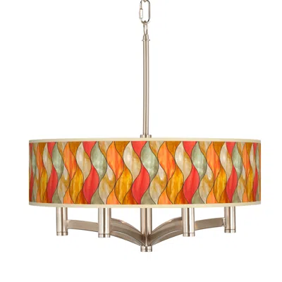 Giclee Glow Flame Mosaic Ava 6-light Nickel Pendant Chandelier