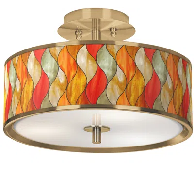 Giclee Glow Flame Mosaic Gold 14" Wide Ceiling Light