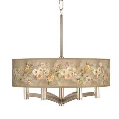 Giclee Glow Floral Spray Ava 6-light Nickel Pendant Chandelier