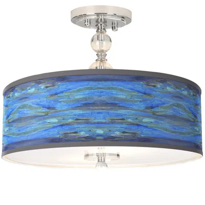 Giclee Glow Giclee Gallery Oceanside Blue Shade 16" Wide Semi-flush Ceiling Light