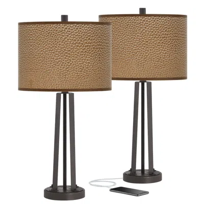Giclee Glow Giclee Simulated Leatherette Susan Dark Bronze Usb Table Lamps Set Of 2