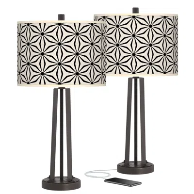Giclee Glow Kaleidoscope Flowers Susan Dark Bronze Usb Table Lamps Set Of 2