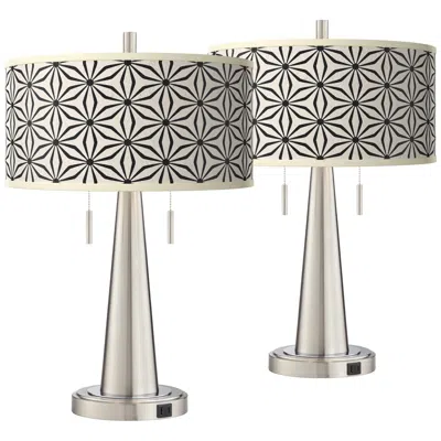 Giclee Glow Kaleidoscope Flowers Vicki Brushed Nickel Usb Table Lamp Set