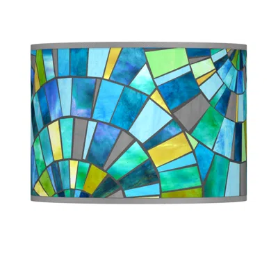 Giclee Glow Lagos Mosaic Blue Green  Lamp Shade 13.5x13.5x10 (spider)