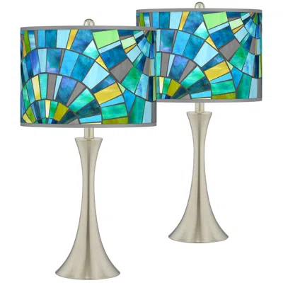 Giclee Glow Lagos Mosaic Trish Brushed Nickel Touch Table Lamps Set Of 2