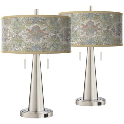 Giclee Glow Lucrezia Vicki Brushed Nickel Usb Table Lamps Set Of 2