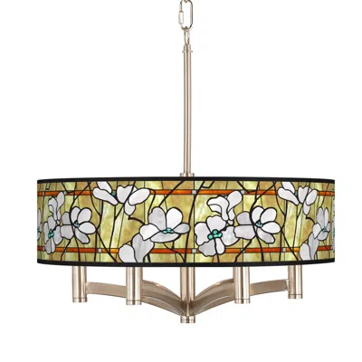 Giclee Glow Magnolia Mosaic 20" 6-light Nickel Pendant Chandelier