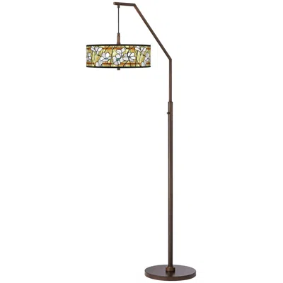 Giclee Glow Magnolia Mosaic Bronze Downbridge Arc Floor Lamp
