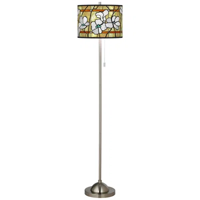 Giclee Glow Magnolia Mosaic Brushed Nickel Pull Chain Floor Lamp