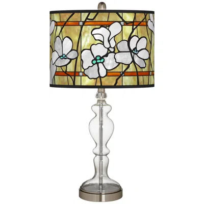Giclee Glow Magnolia Mosaic Giclee Apothecary Clear Glass Table Lamp