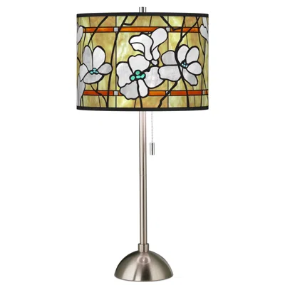 Giclee Glow Magnolia Mosaic Giclee Brushed Nickel Table Lamp