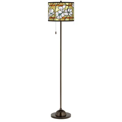 Giclee Glow Magnolia Mosaic  Bronze Club Floor Lamp