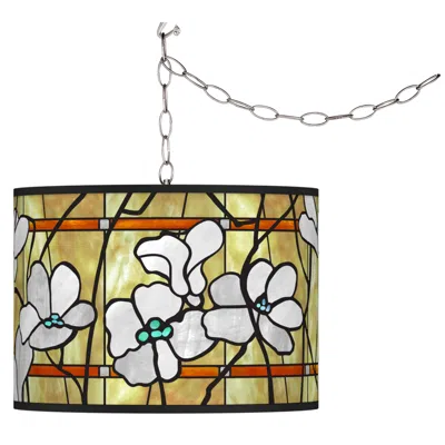 Giclee Glow Magnolia Mosaic  Plug-in Swag Pendant