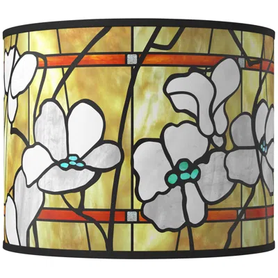 Giclee Glow Magnolia Mosaic Giclee Round Drum Lamp Shade 14x14x11 (spider)
