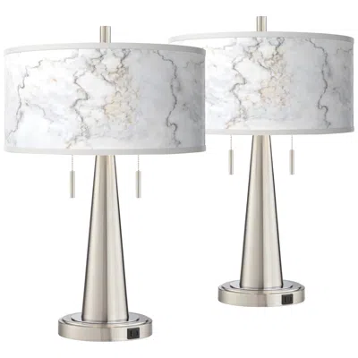 Giclee Glow Marble Glow Vicki Brushed Nickel Usb Table Lamps Set Of 2