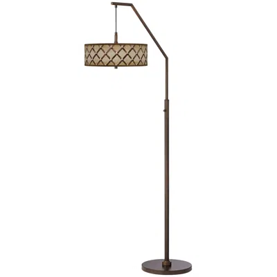 Giclee Glow Metal Weave Bronze Downbridge Arc Floor Lamp