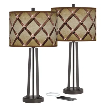 Giclee Glow Metal Weave Susan Dark Bronze Usb Table Lamps Set Of 2