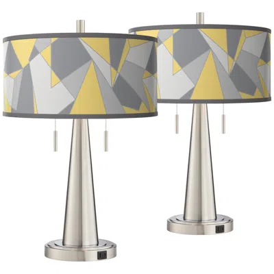 Giclee Glow Modern Mosaic Ii Vicki Nickel Usb Table Lamps Set Of 2
