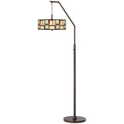 Giclee Glow Modern Squares Bronze Downbridge Arc Floor Lamp