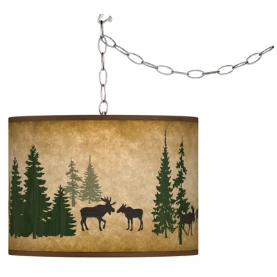 Giclee Glow Moose Lodge  Plug-in Swag Pendant