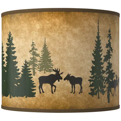 Giclee Glow Moose Lodge Giclee Round Drum Lamp Shade 14x14x11 (spider)