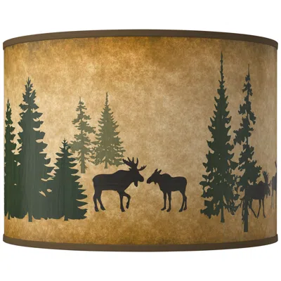 Giclee Glow Moose Lodge Giclee Round Drum Lamp Shade 15.5x15.5x11 (spider)