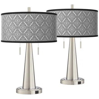 Giclee Glow Moroccan Diamonds Ii Vicki Nickel Usb Table Lamps Set Of 2