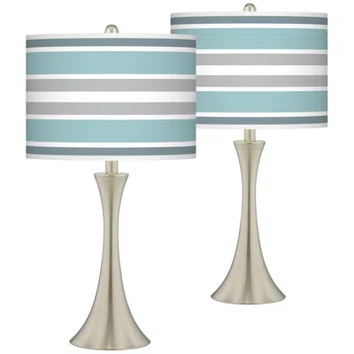 Giclee Glow Multi Color Stripes Trish Brushed Nickel Touch Table Lamps Set Of 2