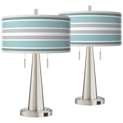 Giclee Glow Multi Color Stripes Vicki Nickel Usb Table Lamps Set Of 2